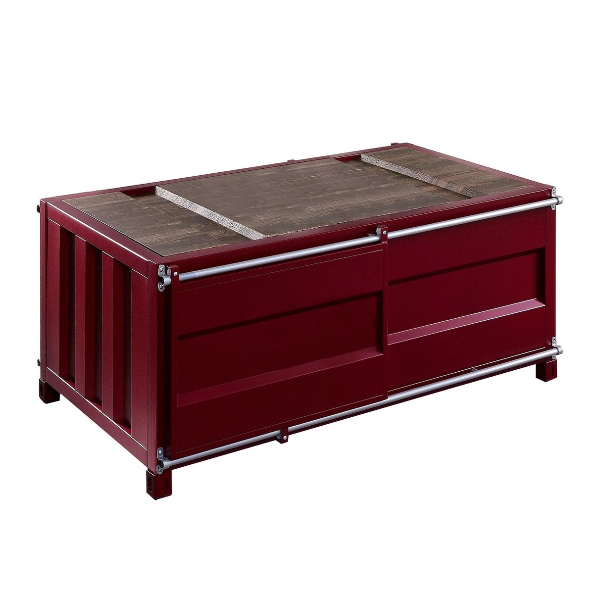 Container Style Coffee Table With Sliding Doors, Red - BM233957