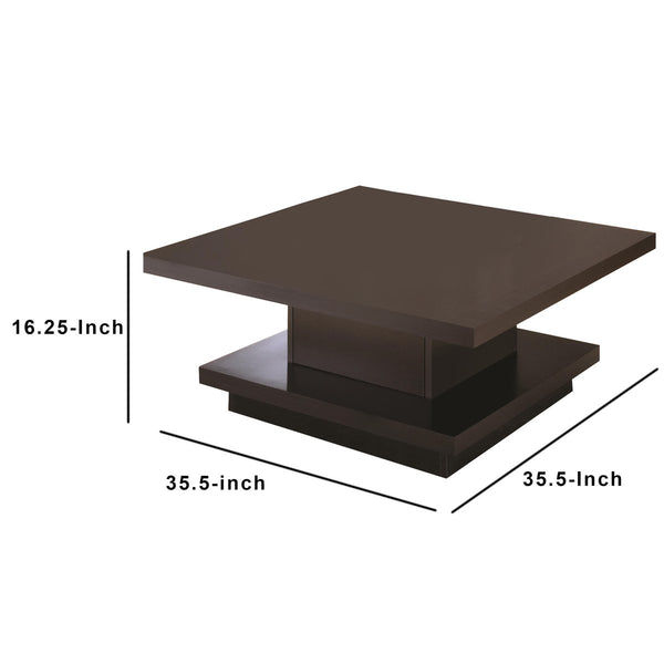 Contemporary Coffee Table With Storage Pedestal Base, Cappuccino Brown