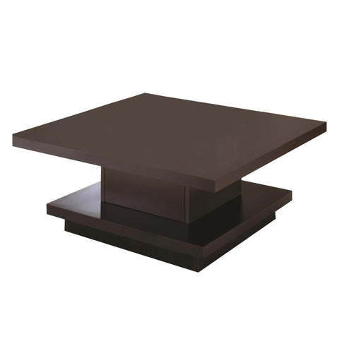 Contemporary Coffee Table With Storage Pedestal Base, Cappuccino Brown