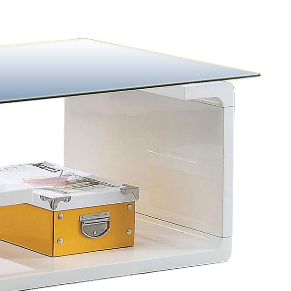 Contemporary Coffee Table With Multi Level Curled Open Shelf, White