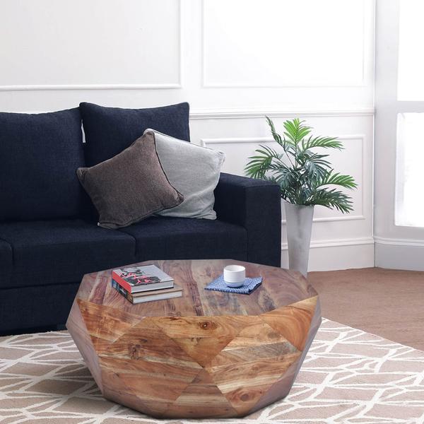 Diamond Shape Acacia Wood Coffee Table With Smooth Top, Natural Brown, - UPT-183796