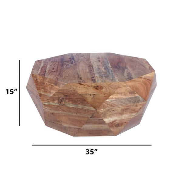 Diamond Shape Acacia Wood Coffee Table With Smooth Top, Natural Brown, - UPT-183796