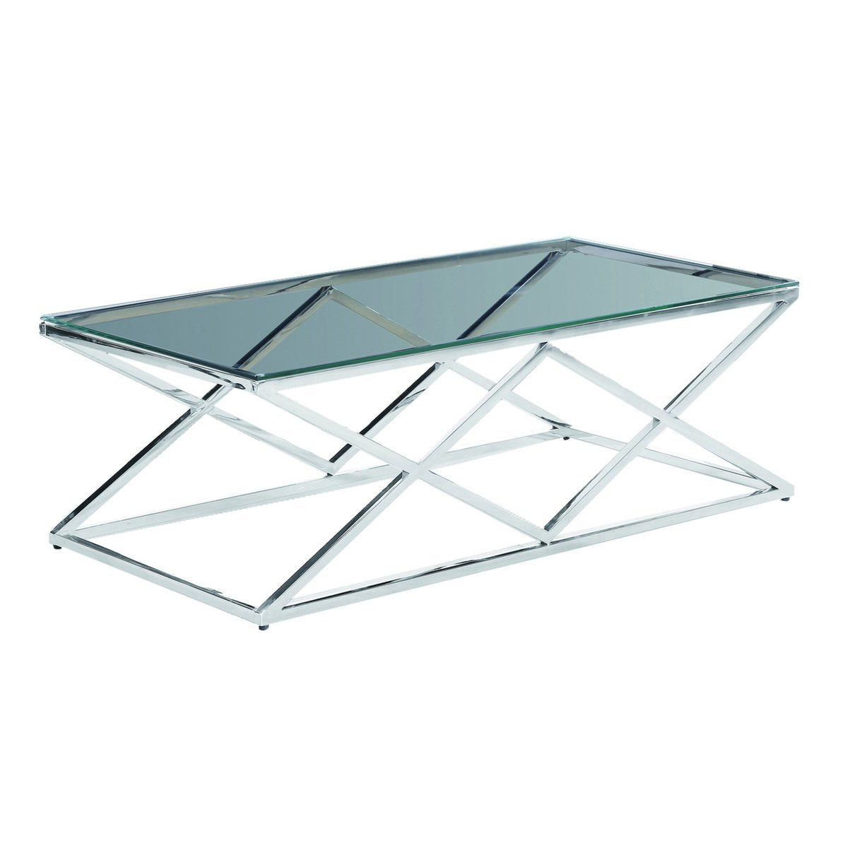 Diamond Shaped Metal Cocktail Table With Glass Top, Silver
