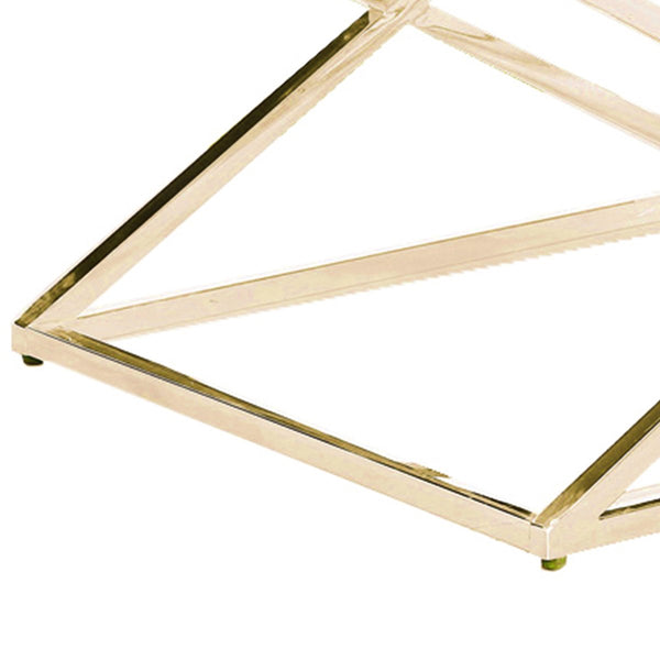 Diamond Shaped Metal Cocktail Table With Glass Top, Gold