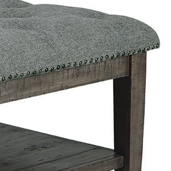 Fabric Upholstered Ottoman Cocktail Table With Open Bottom Shelf, Gray - BM227438