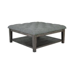 Fabric Upholstered Ottoman Cocktail Table With Open Bottom Shelf, Gray - BM227438
