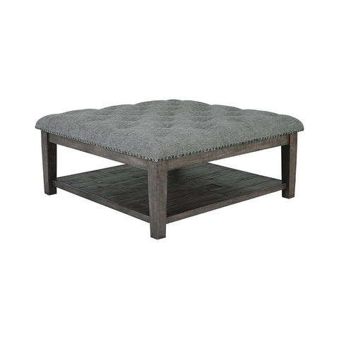 Fabric Upholstered Ottoman Cocktail Table With Open Bottom Shelf, Gray - BM227438