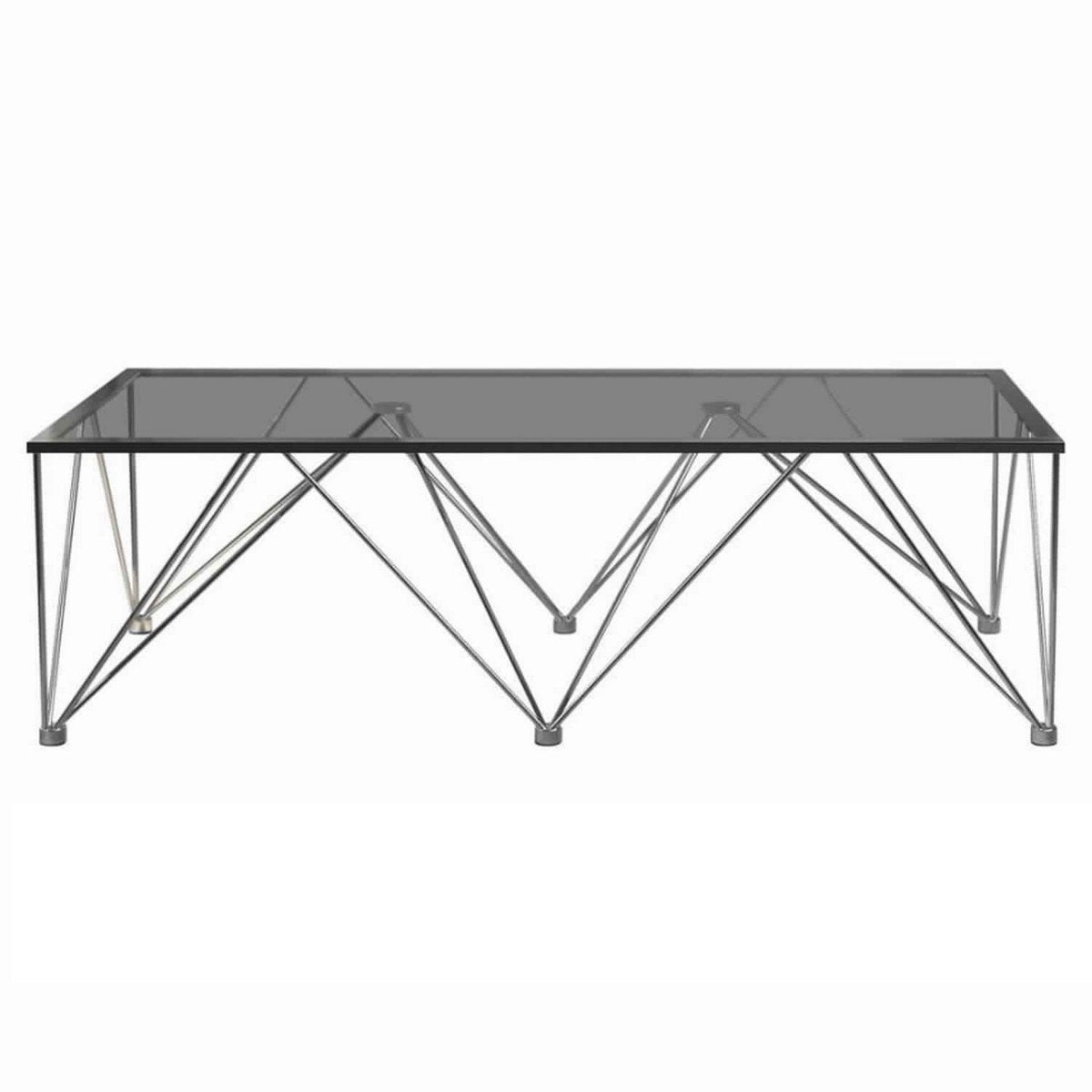 Glass Top Square Coffee Table With V Metal Legs, Gray - BM229631