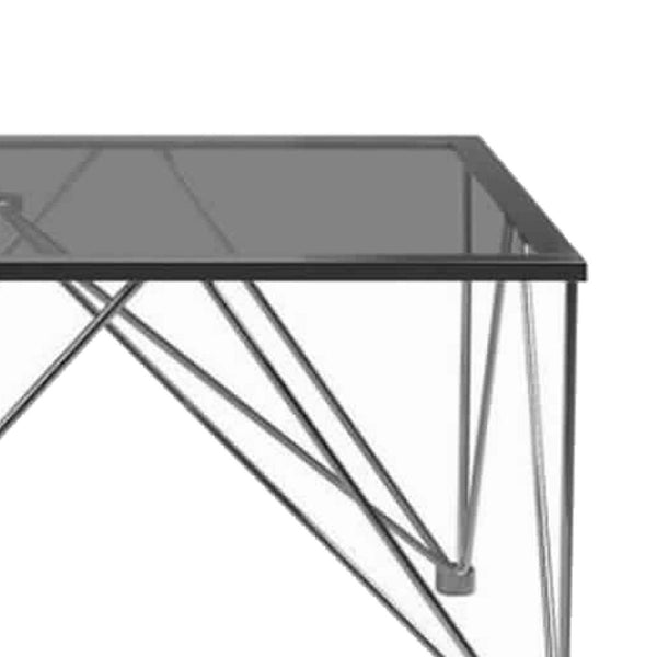Glass Top Square Coffee Table With V Metal Legs, Gray - BM229631