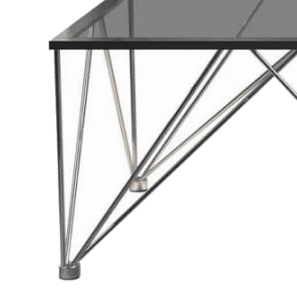 Glass Top Square Coffee Table With V Metal Legs, Gray - BM229631