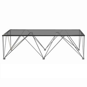 Glass Top Square Coffee Table With V Metal Legs, Gray - BM229631