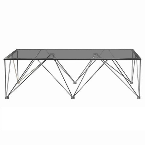 Glass Top Square Coffee Table With V Metal Legs, Gray - BM229631