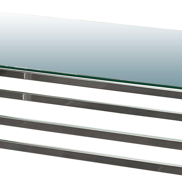 Glass And Metal Coffee Table With Tubular Legs, Silver And Clear