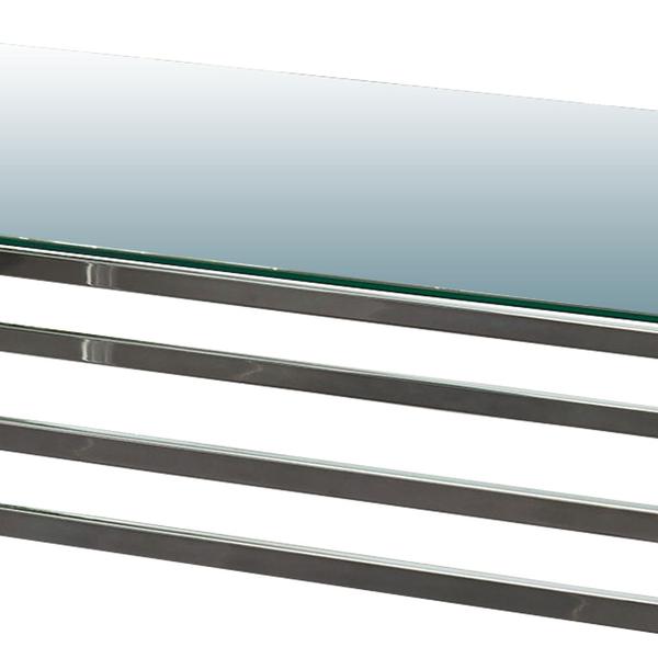 Glass And Metal Coffee Table With Tubular Legs, Silver And Clear