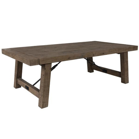 Handcrafted Reclaimed Wood Coffee Table With Grains, Weathered Gray