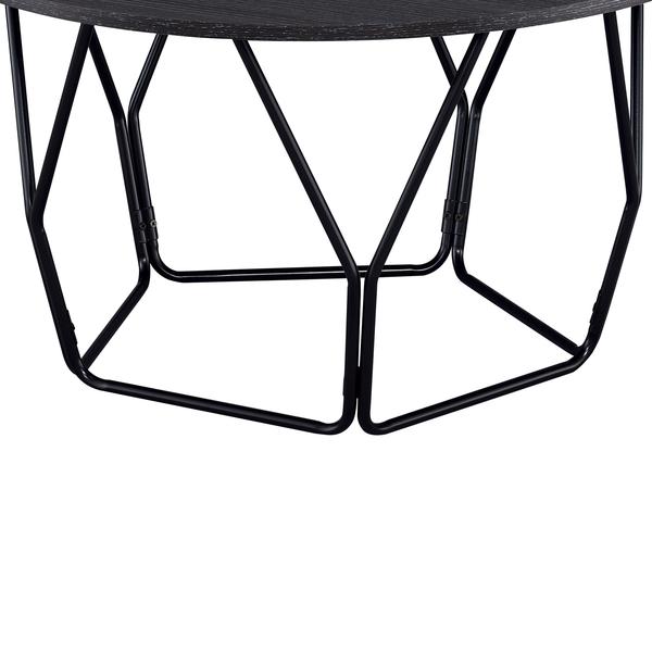 Industrial Round Top Wooden Coffee Table With Geometric Base, Black