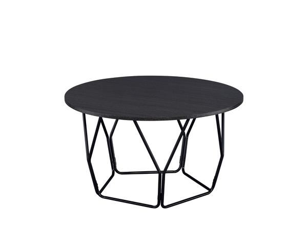 Industrial Round Top Wooden Coffee Table With Geometric Base, Black