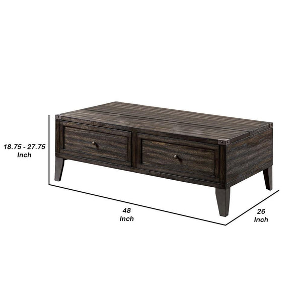 Lift Top Wooden Coffee Table With 2 Drawers, Brown - BM233799