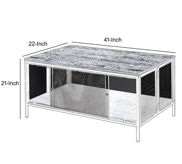 Metal Coffee Table With 1 Bottom Shelf And Mesh Design, Brown And Gray