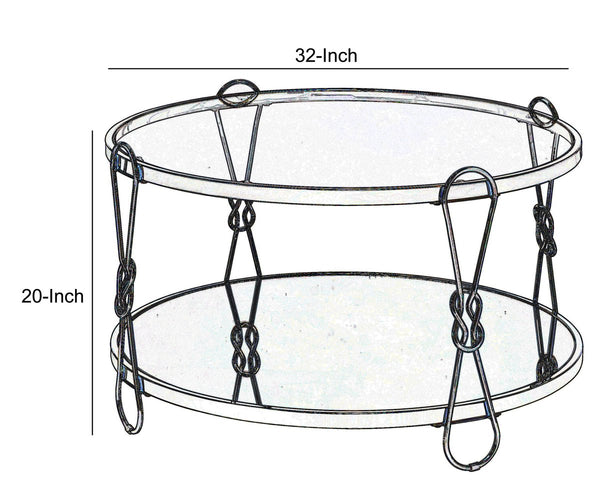 Metal Coffee Table With Glass Top And 1 Bottom Shelf,Gold And Clear