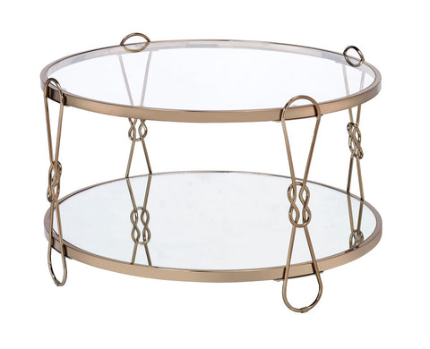 Metal Coffee Table With Glass Top And 1 Bottom Shelf,Gold And Clear