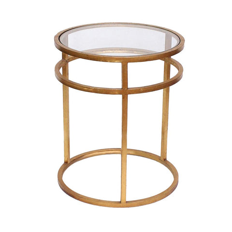 Metal Coffee Table With Mirror Accented Circular Top, Gold And Clear