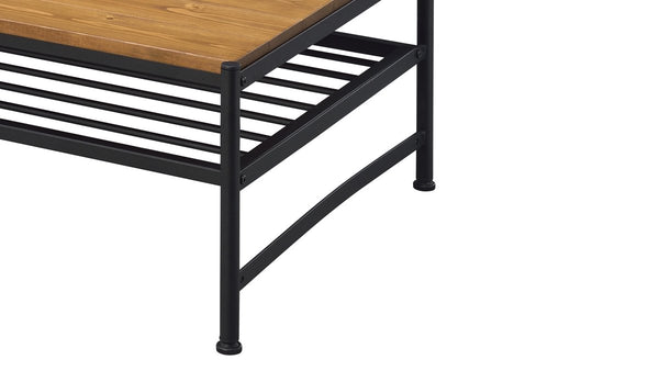 Metal And Wood Coffee Table With Slatted Bottom Shelf,Brown And Black
