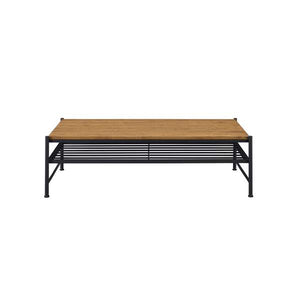 Metal And Wood Coffee Table With Slatted Bottom Shelf,Brown And Black