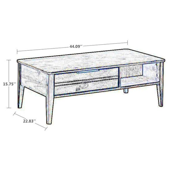 Mid Century Modern Style Wooden Coffee Table With One Drawer, Brown - BM203365