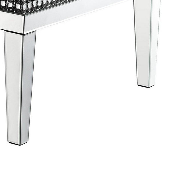 Mirror Inlay Coffee Table With Faux Crystal Accents, Silver