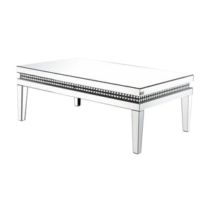 Mirror Inlay Coffee Table With Faux Crystal Accents, Silver