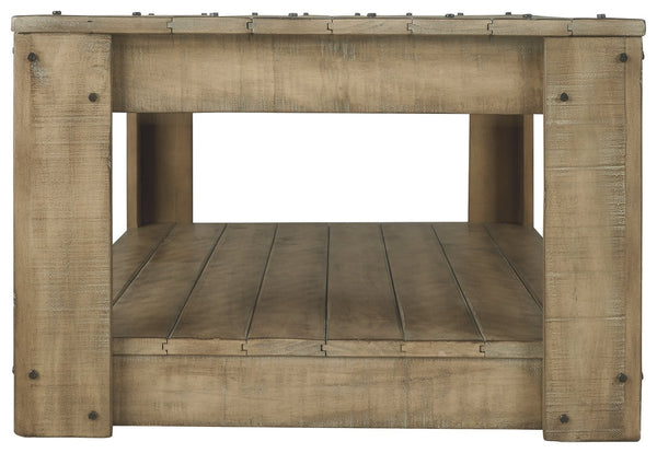 Plank Design Wooden Rectangular Cocktail Table With Weathered Look, Brown