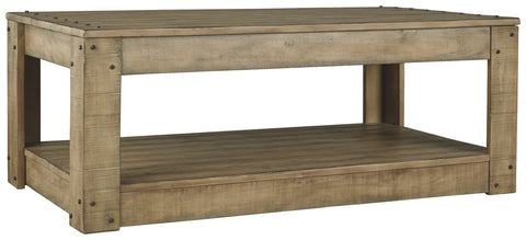 Plank Design Wooden Rectangular Cocktail Table With Weathered Look, Brown