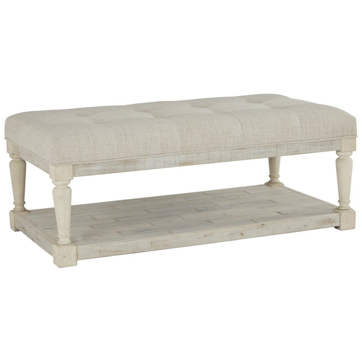 Plank Style Padded Top Rectangular Ottoman Cocktail Table, White - BM227597