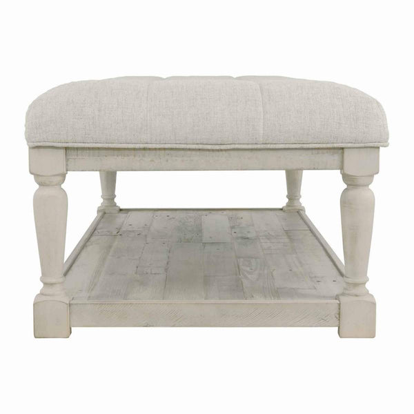 Plank Style Padded Top Rectangular Ottoman Cocktail Table, White - BM227597
