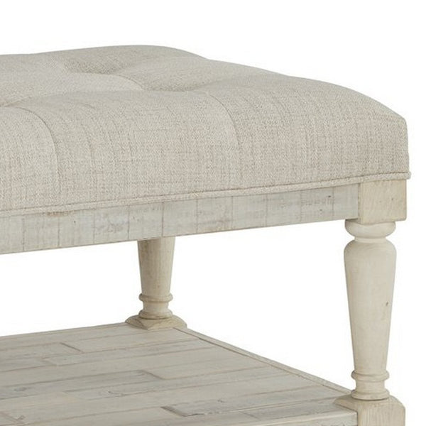 Plank Style Padded Top Rectangular Ottoman Cocktail Table, White - BM227597