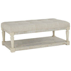 Plank Style Padded Top Rectangular Ottoman Cocktail Table, White - BM227597