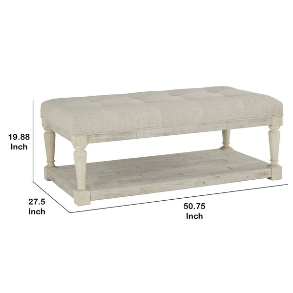 Plank Style Padded Top Rectangular Ottoman Cocktail Table, White - BM227597