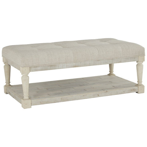 Plank Style Padded Top Rectangular Ottoman Cocktail Table, White - BM227597