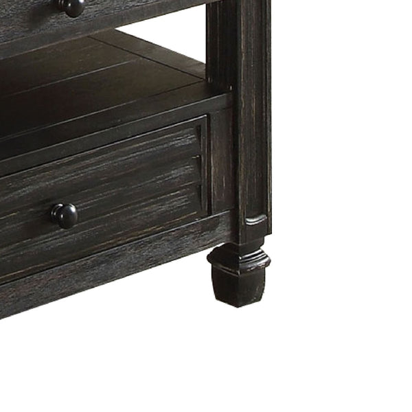 Plank Top Coffee Table With Louver Design Drawers In Antique Black