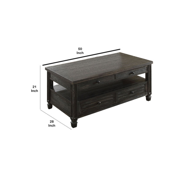 Plank Top Coffee Table With Louver Design Drawers In Antique Black