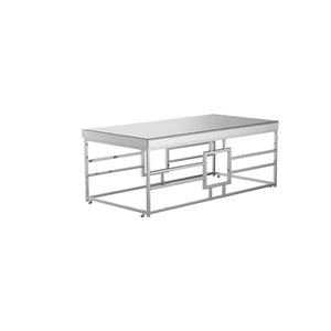 Rectangular Coffee Table With Mirrored Top With Caster Wheels, Silver