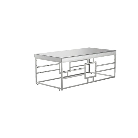 Rectangular Coffee Table With Mirrored Top With Caster Wheels, Silver