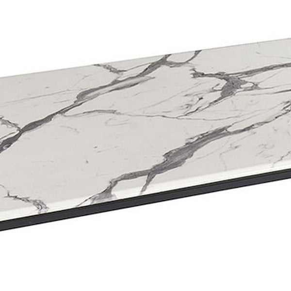 Rectangular Faux Marble Top Coffee Table With Angled Wooden Legs, White