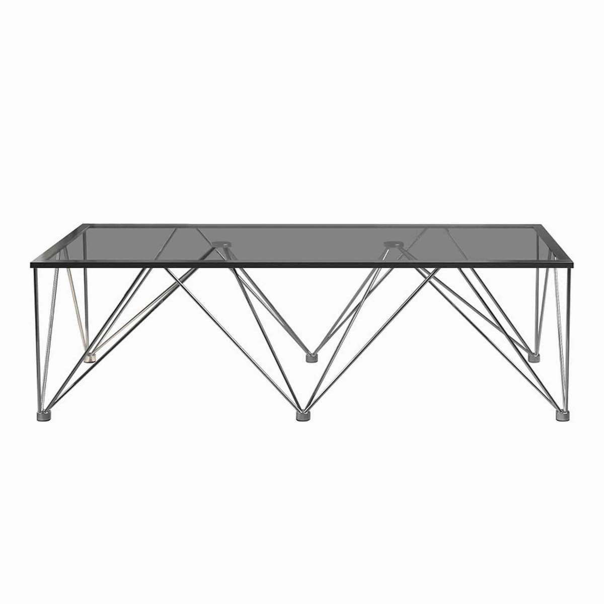 Rectangular Glass Top Coffee Table With V Metal Legs, Gray