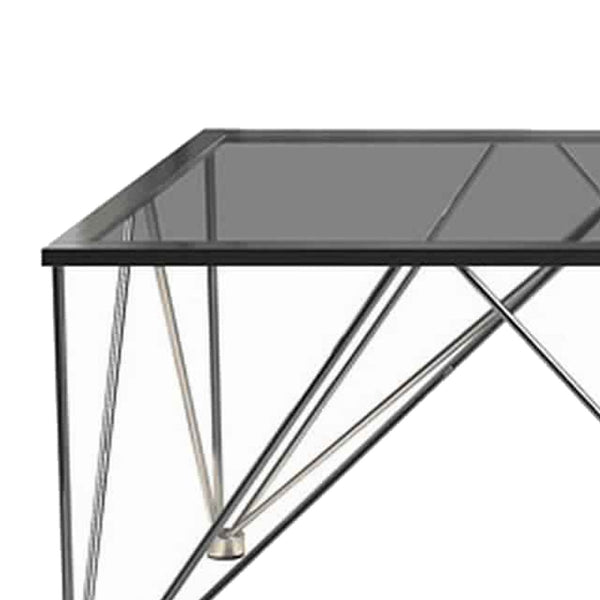 Rectangular Glass Top Coffee Table With V Metal Legs, Gray