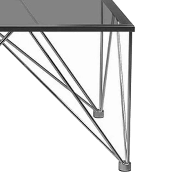 Rectangular Glass Top Coffee Table With V Metal Legs, Gray