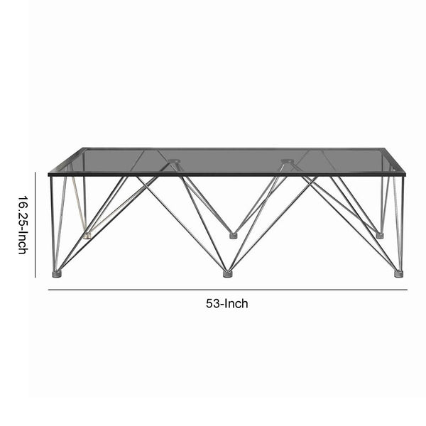 Rectangular Glass Top Coffee Table With V Metal Legs, Gray