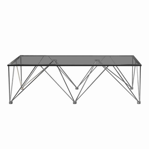 Rectangular Glass Top Coffee Table With V Metal Legs, Gray