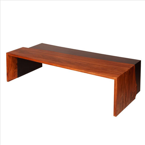 Rectangular Wood And Metal Panel Top Industrial Coffee Table With Grains, Brown And Black - UPT-238063